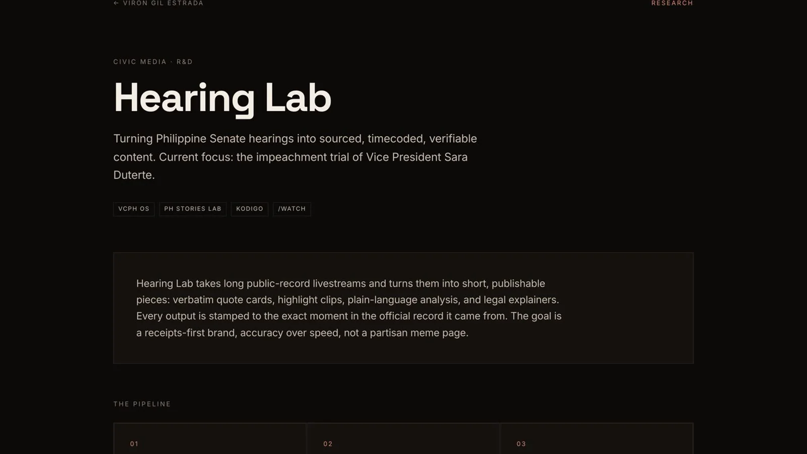Hearing Lab — Philippine Senate hearings turned into sourced, timecoded content.