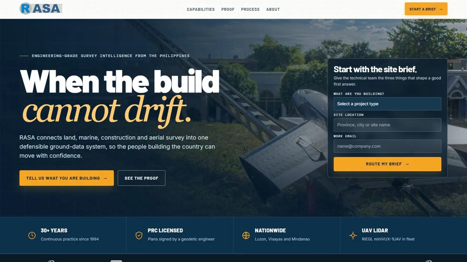 RASA Surveying — A premium digital direction for a Philippine surveying firm.